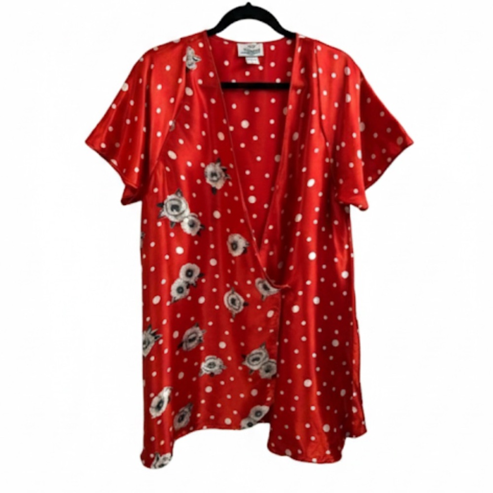 Vintage Beth Michaels-Red Polka Dot Kimono-Satin Pin Up Robe
